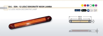 Parmak Lamba Side Marker 12 Ledli Neon Mavi 12/24V LUMEN BK-55N M