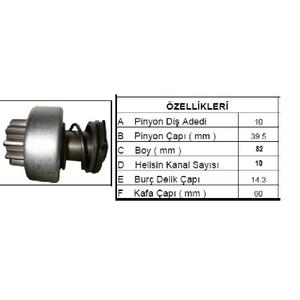 MARŞ DİŞLİSİ 12V 10DİŞ NEW HOLLAND MASSEY FERGUSON IS0941 BOY:82mm KANAL:10 PİNYON ÇAPI:39,5mm BURÇ DELİK ÇAPI:14,3mm 74975