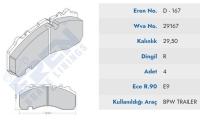 On/Arka Fren Balata Frehauf-Dorse Bpw Dingil  (Yayli Centikli) (00-)  (Premium) EREN PRM-D.167 M201