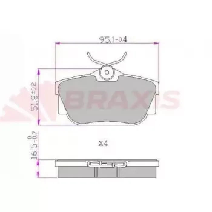 Fren Balatasi Arka Transporter T4 96>04 | BRAXIS AA0608 | OEM 701698451 7D0698451 7D0698451A 7D0698451D 7D0698451E