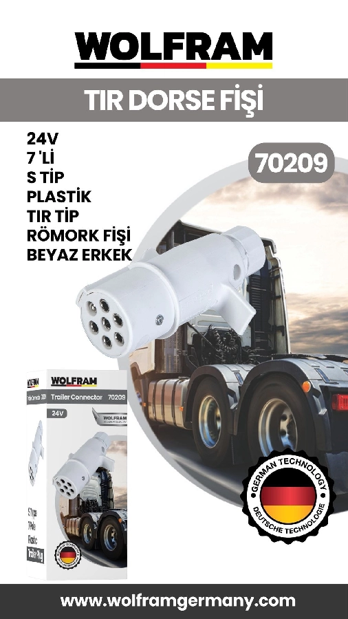 7 Li S Tip Plastik Tır Dorse Fişi Beyaz Erkek 24V | OEM 70209