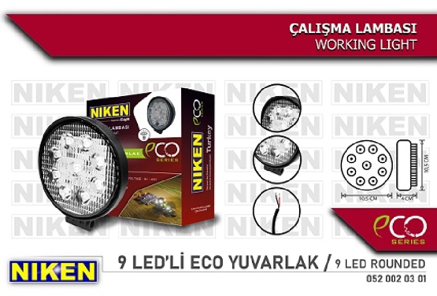 Çalışma Lambası Yuvarlak 9 LEDX3=27W Metal *** Eco Serisi *** | OEM 0520020301