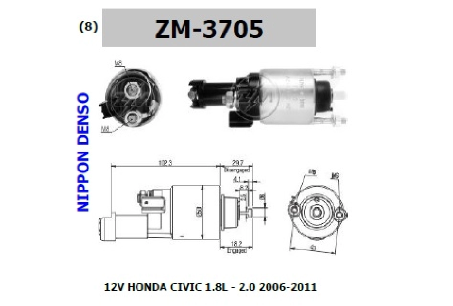Marş Otom. 12V Denso Tipi Honda Civic Yeni Model 1.8L-2.0 2006-2011 | OEM ZM-3705