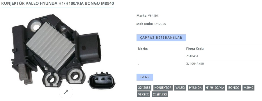 Konjektör Valeo Hyundai H1, H100, Kia Bongo 2610454 - 37300-4A700 | OEM VM8940