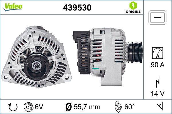 Alternator (14V 90A) 190 W201 82>88 W124 88>92 W202 93>00 W210 96>02 Sprinter 901>904 96>06 | VALEO 439530 | OEM A0111540402
