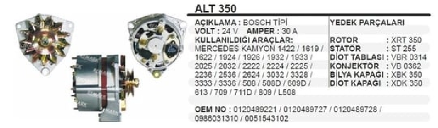 Alternatör 24V 30A Bosch Tipi Mercedes, MAN | OEM ALT350