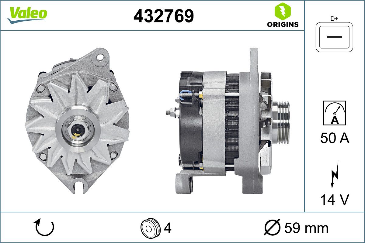 Alternator 12V 50A A13N240 Citroen / Peugeot / Fiat / Mitsubishi | VALEO 432769