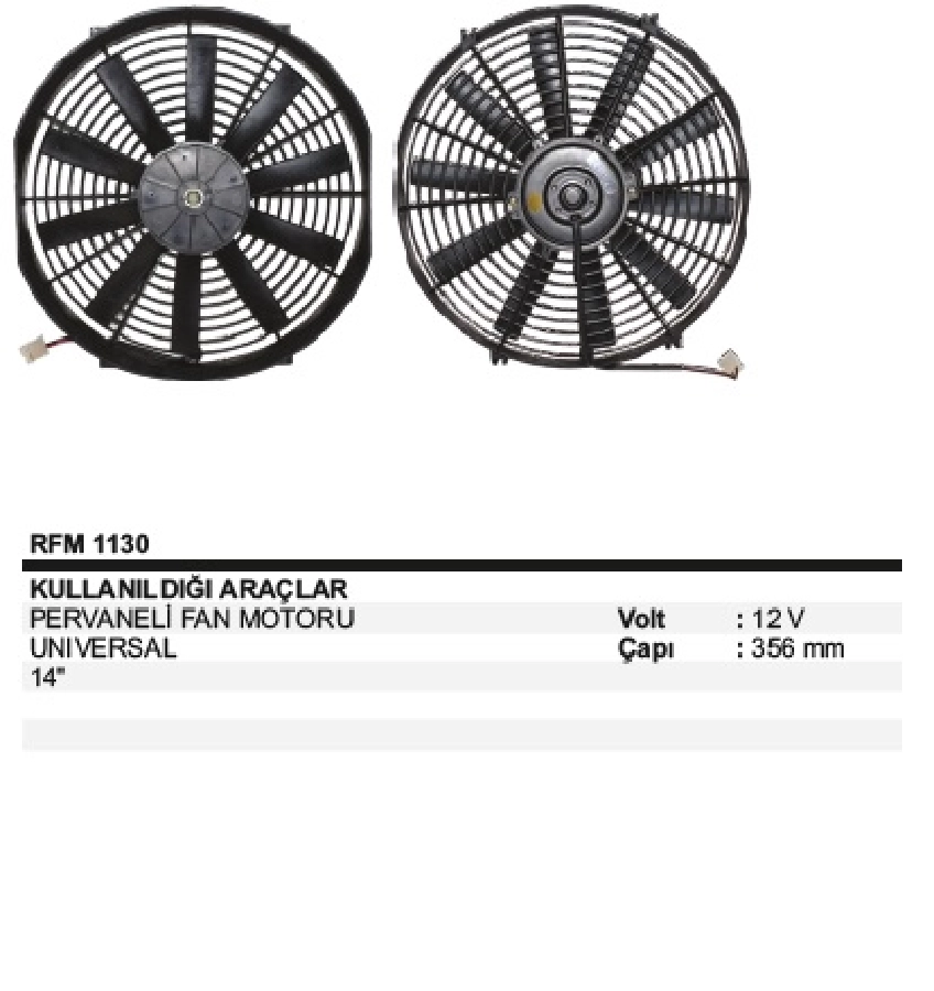 Fan Mot. 12V - 14'' Aksiyel Fan Komple (Reversıble) | OEM RFM1130