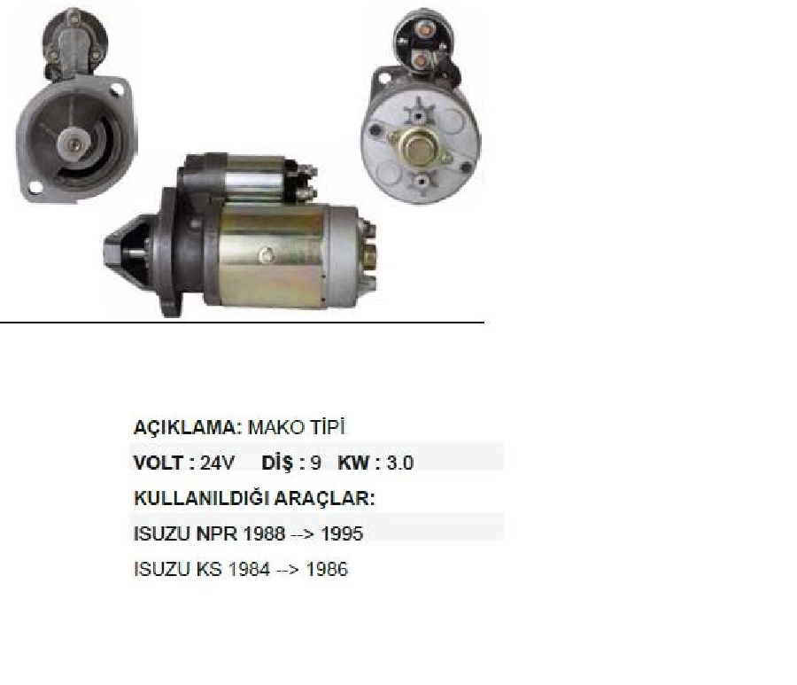 Marş Motoru 24V. 9D. 3.0 kW Mako Tipi Isuzu Npr F Metal Dişlili | OEM STR4685