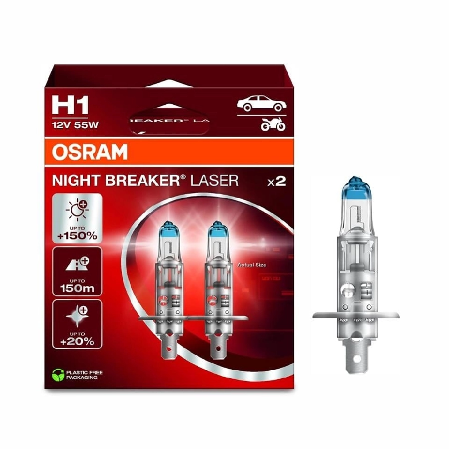 Ampul (2Lİ) 12V H1 55W Nıght Breaker Laser %150 Güçlü %20 Beyaz Işık | OEM 64150NL-2HB