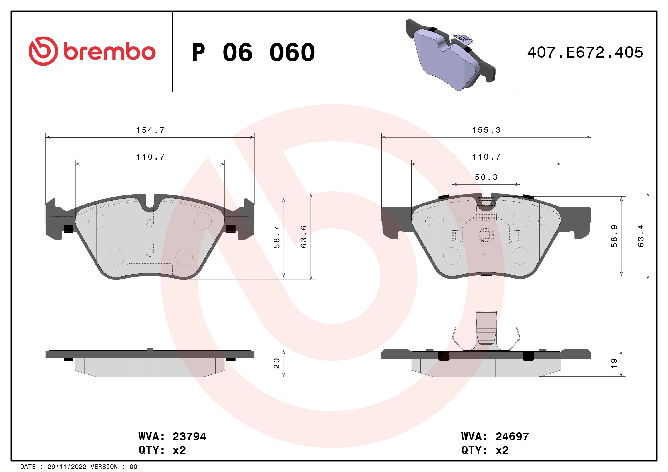 Fren Balatasi On Bmw F10 F11 11> | BREMBO P06060 | OEM 34116858047