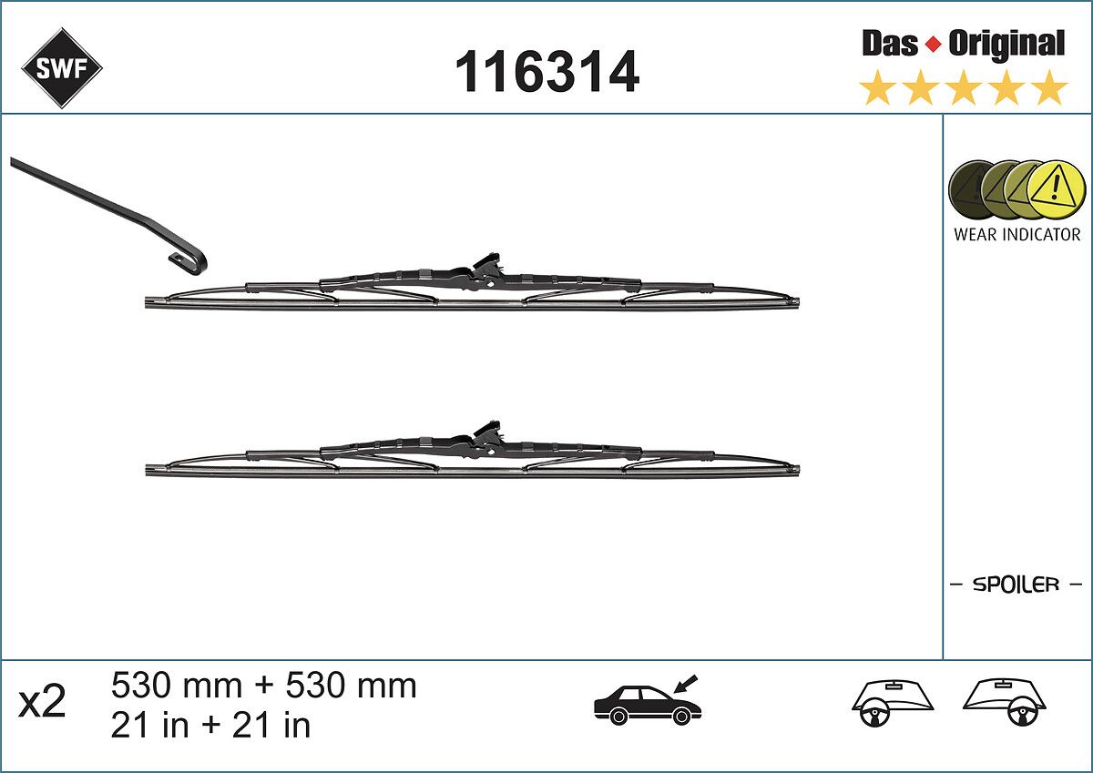 Silecek Supurgesi 530 / 530MM Passat Volvo S70 V70 Transporter (Swf) | VALEO 116314 | OEM 357998003 357998003 701998001 701998001