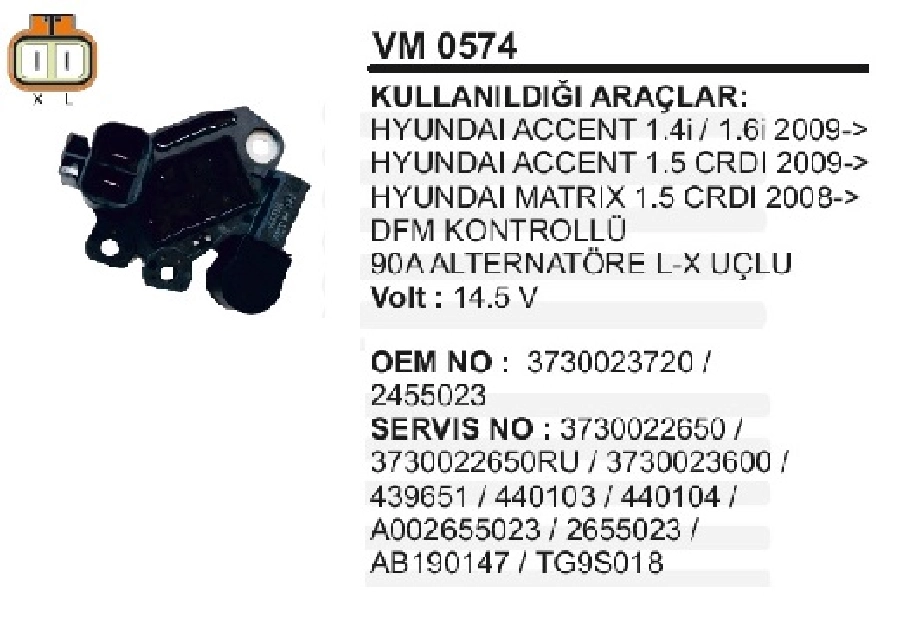 Konjektör Valeo Tip 12V - Hyundai Accent Era 3 1.3-1.5-1.6 (03-07), Elentra 2.0 (05-06), Getz* Kia Rıo | OEM VM0574