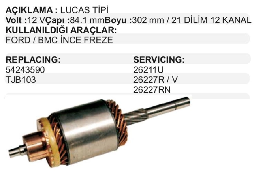 Marş Kollektörü 12V. İnce Frz Lucas Tipi (590) - D750 Ford BMC | OEM IM218