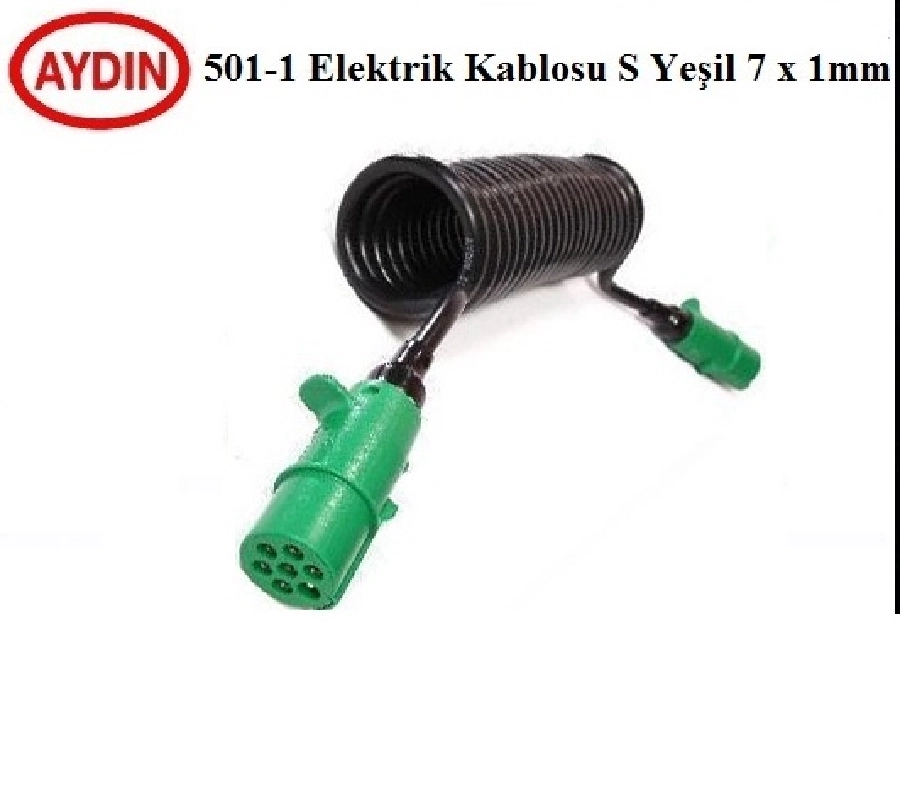 Römork Fişi 7'Lİ Plastik S Tipi Yeşil Poliüretan Kablolu 5,5 Metre (Terminalli ve Konnektörlü) | OEM AYD501-1
