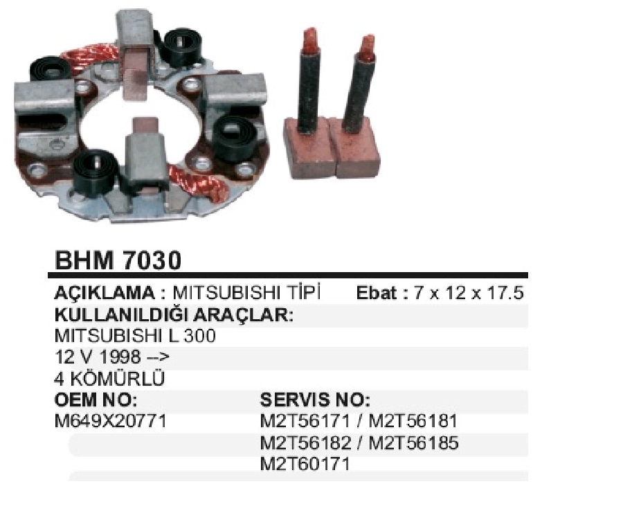 Marş Kömürü Yuvası - 12V Mitsubishi L200-L300 Yeni Model, Mazda | OEM BHM7030