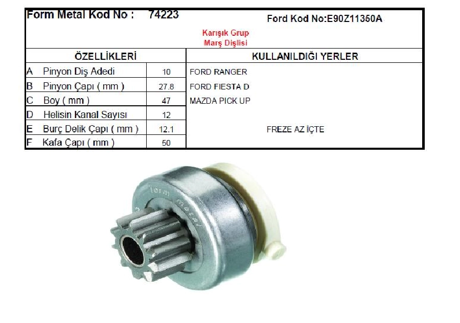 Marş Dişlisi 10D Ford Bronco, F Seri Pıckup, Ranger | OEM 74223