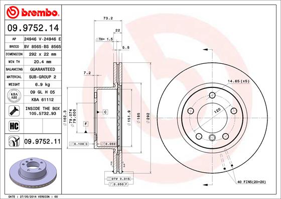 Fren Diski On Havali Bmw E81 E82 E87 E88 E90 | BREMBO 09975211 | OEM 34116854997