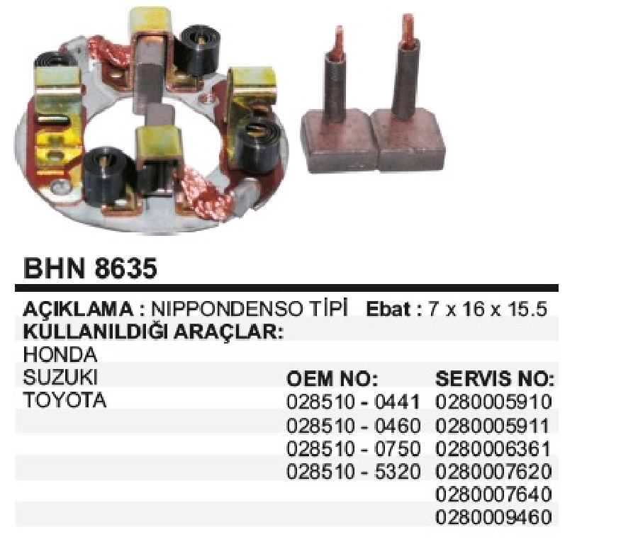 Marş Kömür Yuvası 12V Honda-Suzuki-Toyota | OEM BHN8635