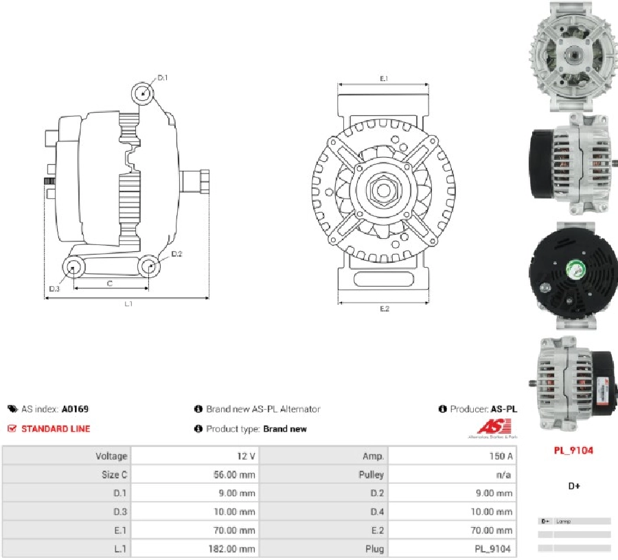 Alternatör 12V 150A Bosch Tip Mercedes Sprinter-E Class-C Class-S Class | OEM A0169