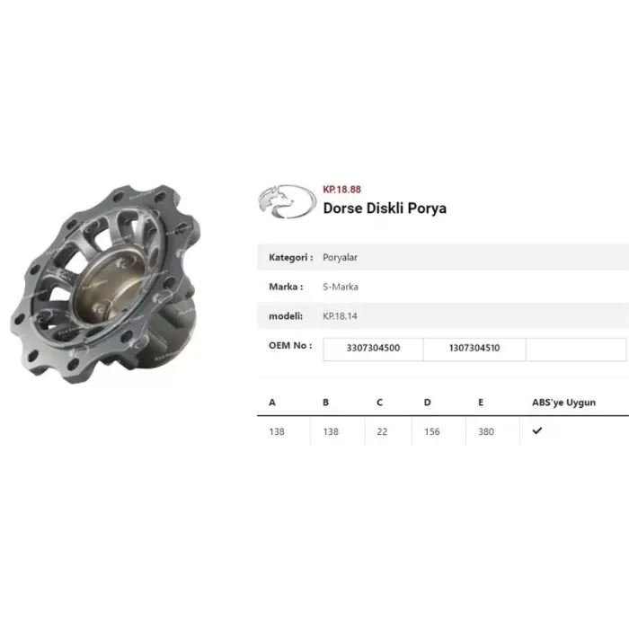 Dingil Poryasi Bpw Römork Kp.18.10 Y.Versiyon | KURTSAN KP.18.88 | OEM 3307304500-1307304510 03307308400
