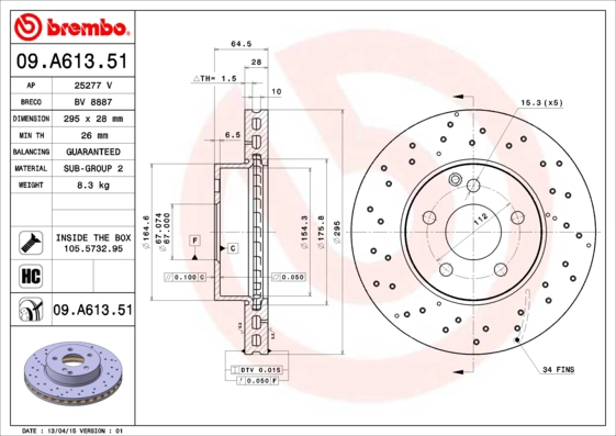Fren Diski On W204 07>14 S204 07>14 C204 11> R197 11> C197 10> | BREMBO 09A61351 | OEM A2044213612