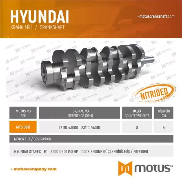 Krank Mili Starex Crdi 03> H100 Kamyonet 09> Sorento 03> H350 Minibus 15> 140 Bg | MOTUS 917 | OEM 231104A000 231104A010