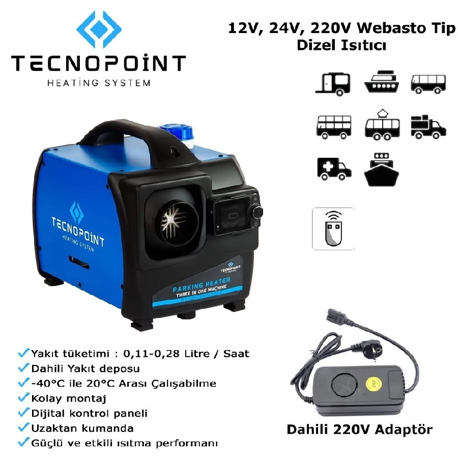 Araç İçi Isıtıcı Webasto D4 12V-220V Çanta Tipi Kumandalı | OEM TC18-08