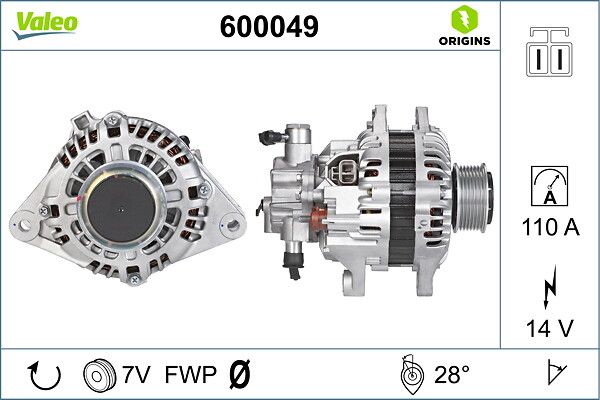 Alternator 12V 110A Kia Sorento 2,5 CRDI | VALEO 600049 | OEM 373004X503