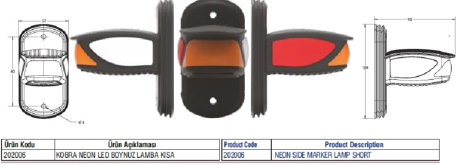Kobra Neon LED Boynuz Lamba Kısa 24V | OEM 202006-24V