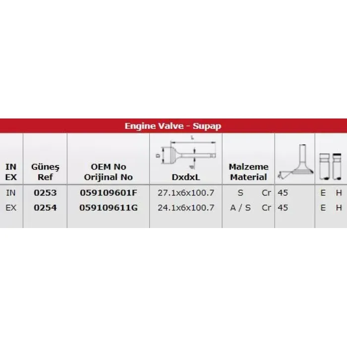 Subap Takimi (In 12 / Ex 12) A6 2,5TDI 24V (Bau Bdg Bdh) | GUNES 0253-0254 | OEM 059109601F 059109611G