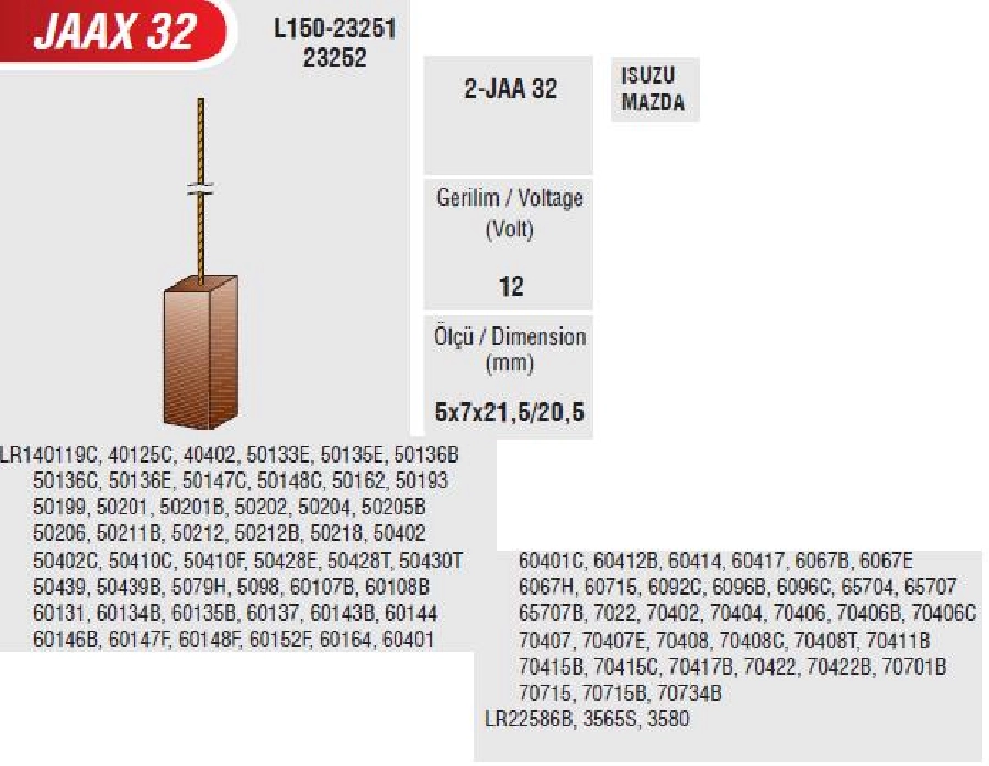 FI391= Alternatör Kömürü (FI355, 356) | OEM JAAX32