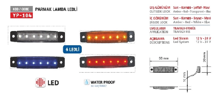 Side Marker Basamak Aydınlatma Kırmızı 6LED 12V | OEM YP104-12K