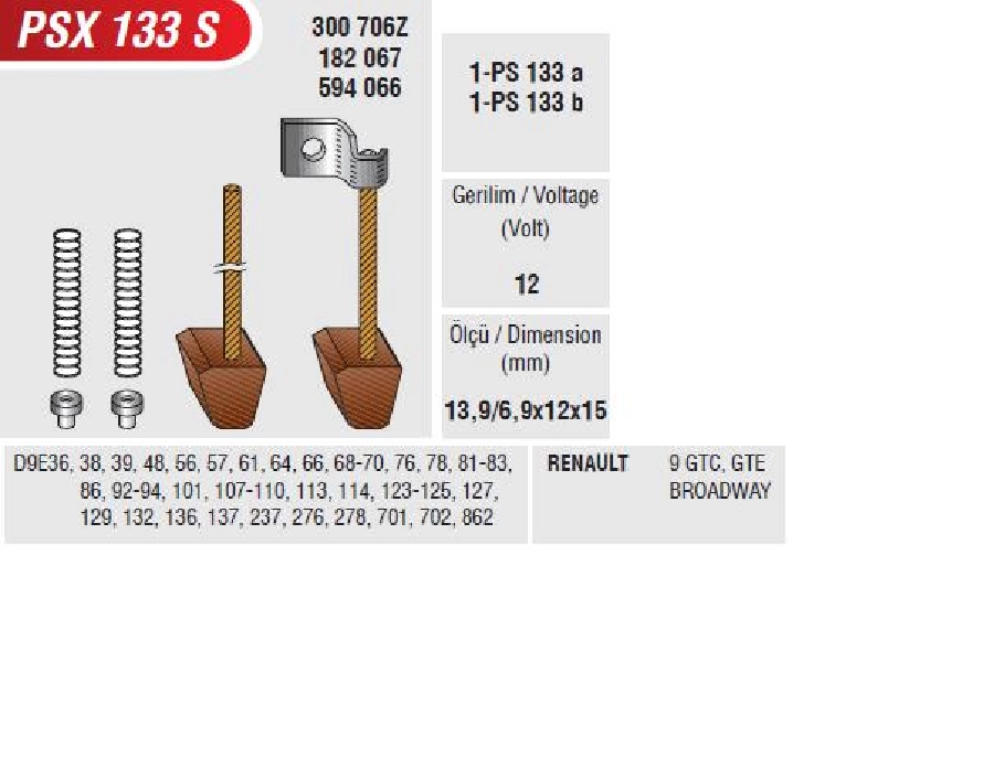 Marş Kömürü 12 V Valeo Tipi Renault 9 | OEM PSX133S