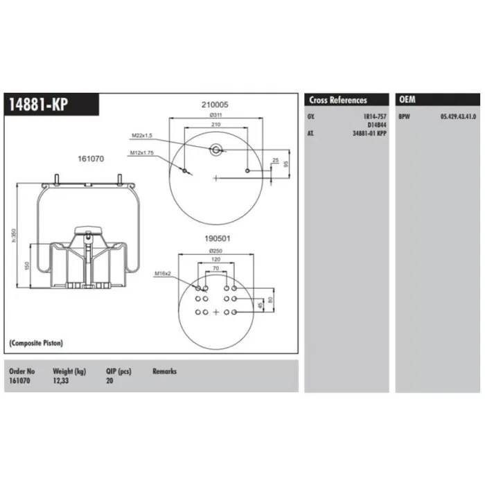 Dingil Korugu Komple (Plastik Pistonlu) - Schmitz / Kassbohrer / Bpw Dorse 36K | CONNECT MD 14881-KP | OEM 0542943410 (36K) 4881NP30 2198331 345821 550025980 750491 751356 0542943440