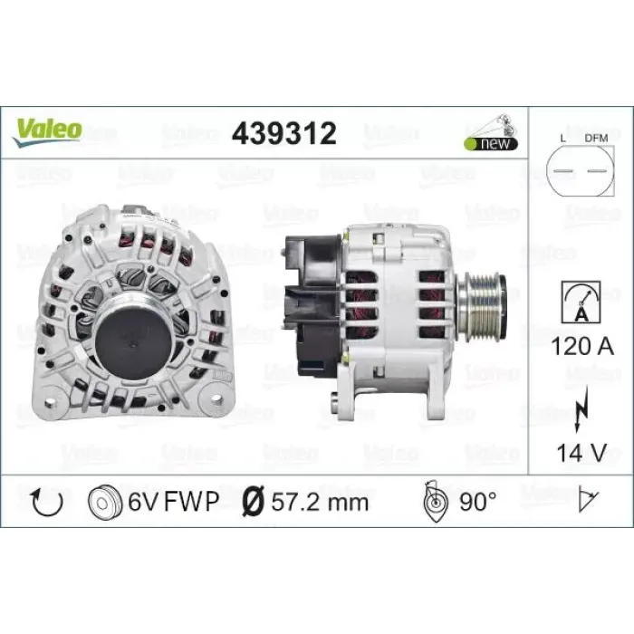 Alternator 14V 120A A3 A4 Galaxy Cordoba Ibiza Leon Toledo Fabia Octavi 1,6 / 1,8T / 1,9TDI / 1,9SDI 98>03 | VALEO 439312 | OEM 038903018Q 038903018Q 028903028E 028903028E