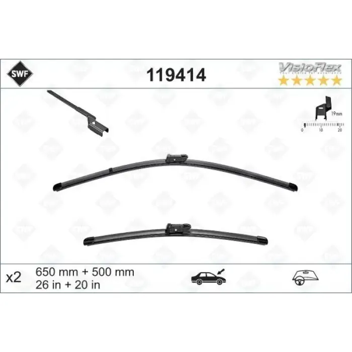 Silecek Supurgesi 650 / 500MM Togg T10X T10F Volvo C30, S40, V50, S80 (Swf) | VALEO 119414 | OEM 31253012