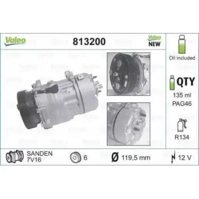 Klima Kompresoru A3 Audi Tt Galaxy Alhambra Cordoba Ibiza Leon Toledo I II Octavia New Beetle Bora | VALEO 813200 | OEM 1J0820803G 1J0820803G 1J0820803N 1J0820803L 1J0820803N 1J0820803L