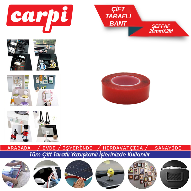 Carpi 20MMX2M Çift Taraflı Bant Silikonlu Poşetli