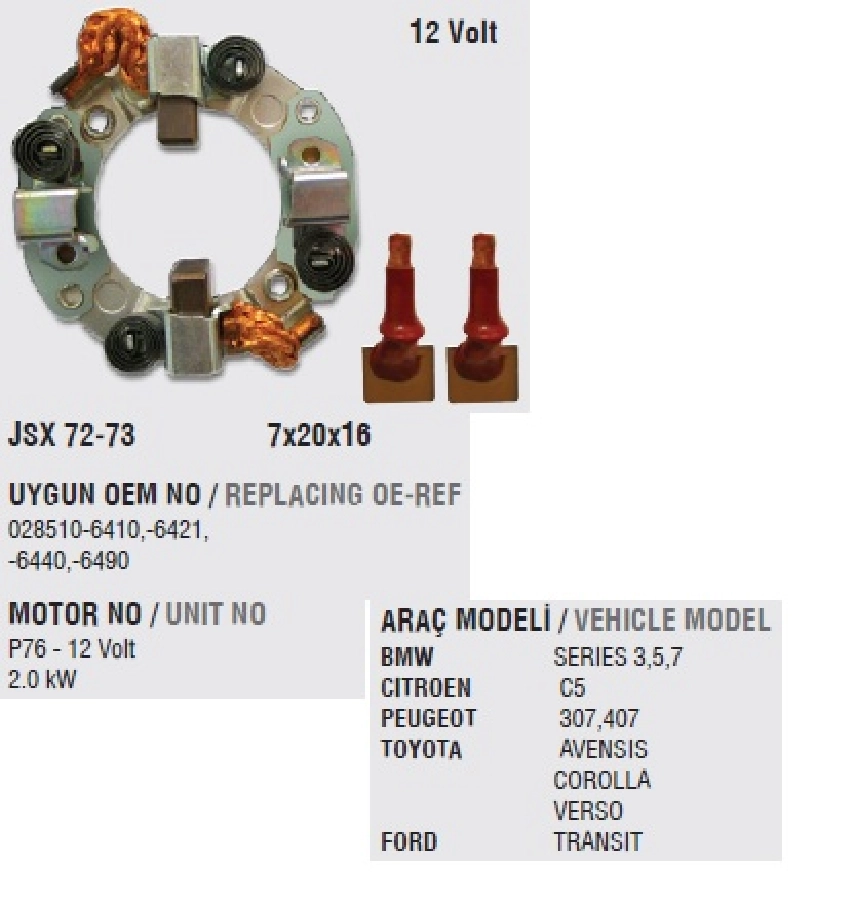 Marş Kömür Yuvası Toyota Avensis 2.0 D4D1997-2009-Corolla 2.0 D4D 2001-2006, Peugeot 307-406-407-607 2 | OEM FI2731
