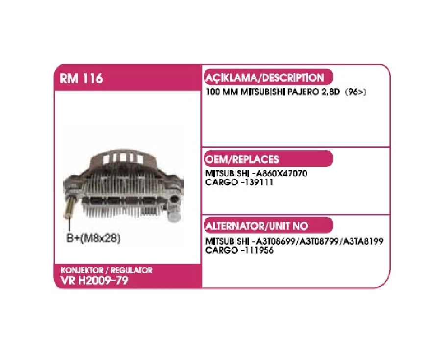 Diyot Tablası Mitsubishi Tip 100 2000 - Mitsubishi Pajero 2.8D (96 - ) | OEM RM116