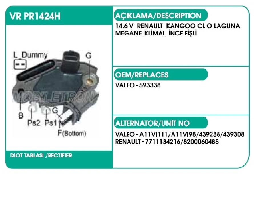 Konjektör Valeo Tip 14.6V - Renault Kangoo, Clio, Laguna, Megane Klimalı İnce Fişli | OEM VRPR1424H