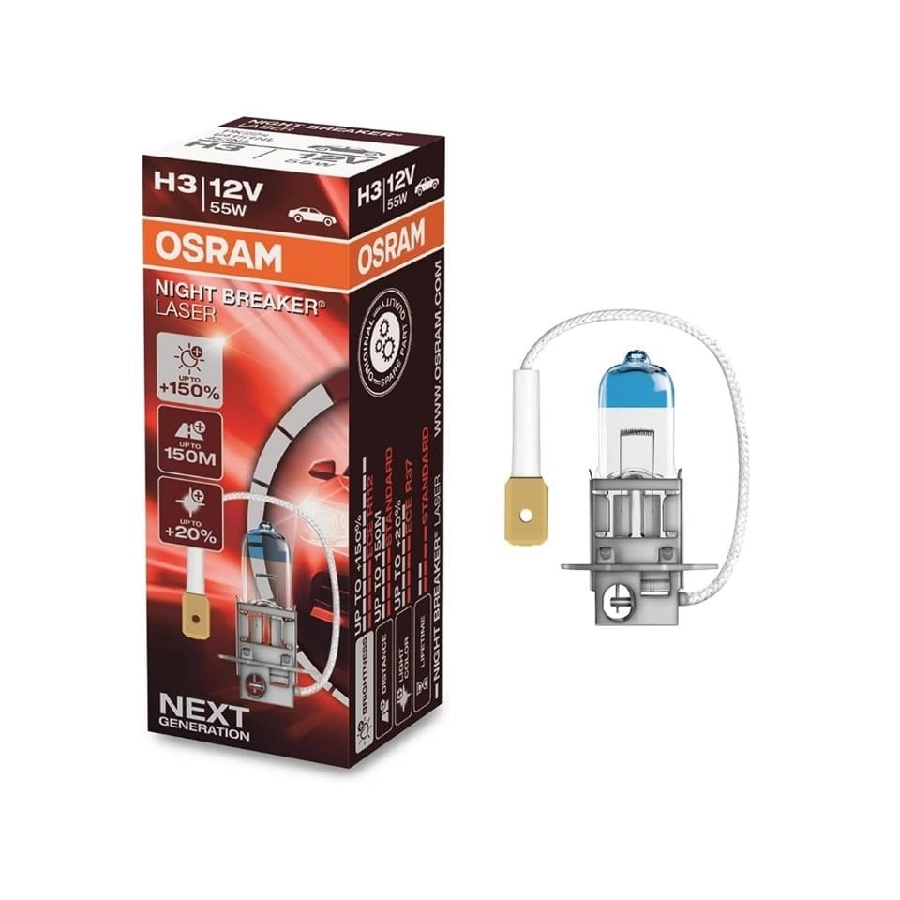 Ampul (2Lİ) 12V H3 55W Nıght Breaker Laser %150 Güçlü %20 Beyaz Işık | OEM 64151NL-2HB