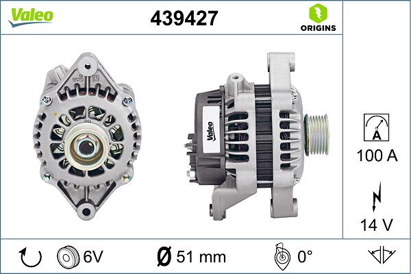 Alternator 12V 100A Astra F G H Corsa A Vectra A B C Tigra 1,4 / 1,6 / 1,8 / 2,0 | VALEO 439427 | OEM 6204178 6204178 10480409 1204108 10480409 1204108