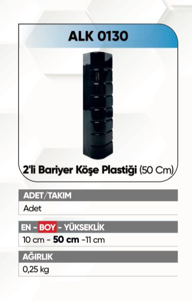 Alkotek Dorse Bariyer Köşe Plastiği Çiftli 50 Cm.