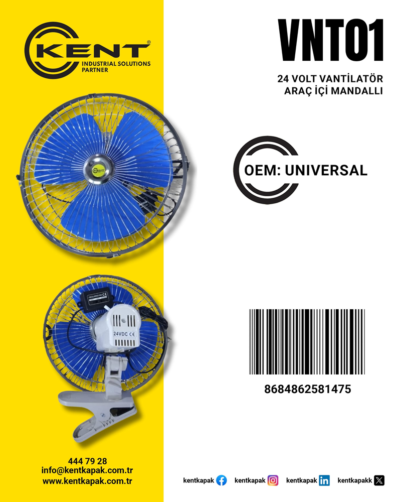 Kent 24 Volt Vantilatör Araç İçi Mandallı