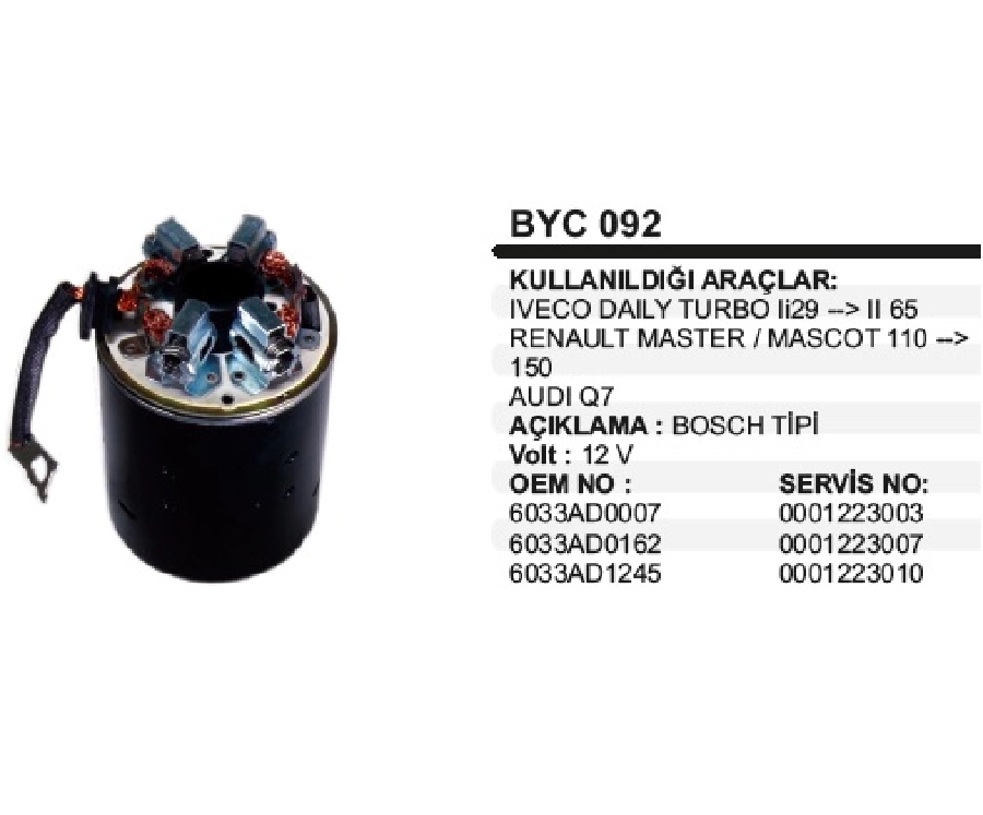 Marş Yastığı + Gövdesi 12V 6 Yastıklı - Iveco Daily Peugeot Boxer, Jumper, As 250 | OEM BYC092