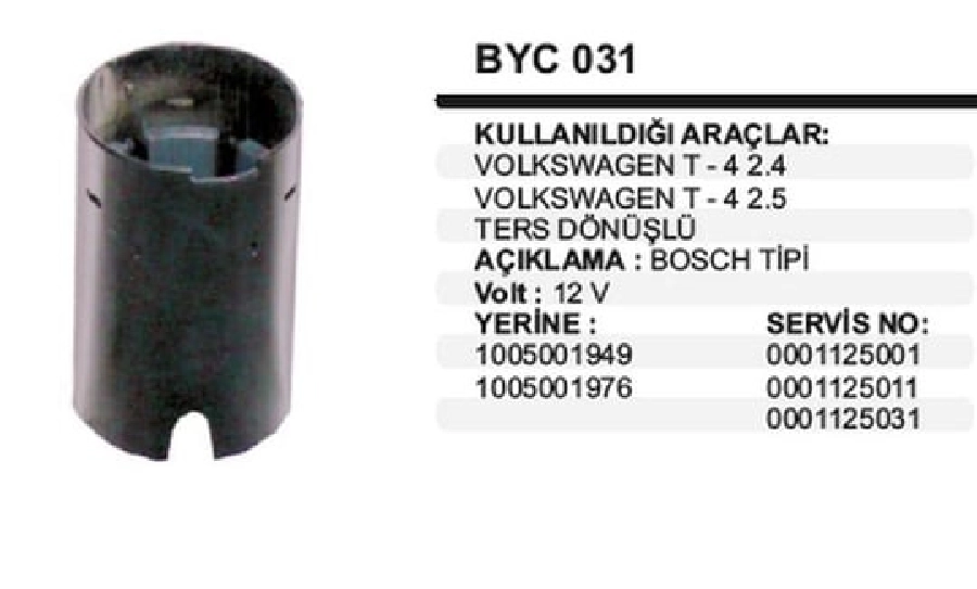 Marş Yastığı + Gövdesi Bosch Tipi 12V .VW T-4 2.4, 2.5 Ters Dönüş (CCW) | OEM BYC031