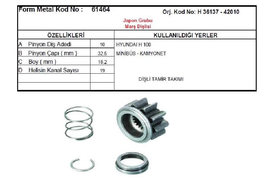 Marş Dişlisi Tamir Takımı - Hyundai | OEM 61464