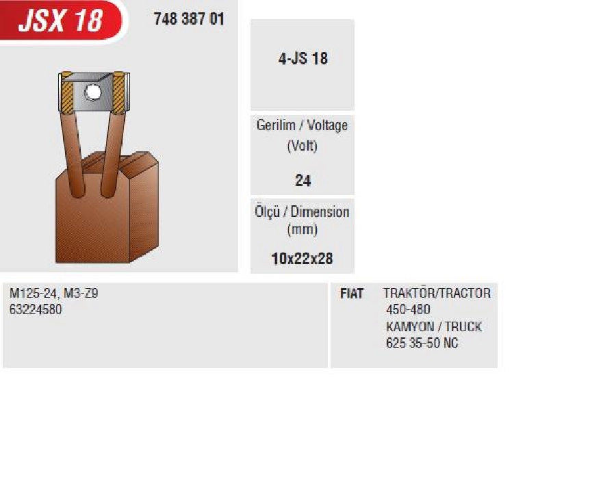 Marş Kömürü - 24V Fiat Traktör 450-480-Kamyon 625-35-50NC | OEM JSX18